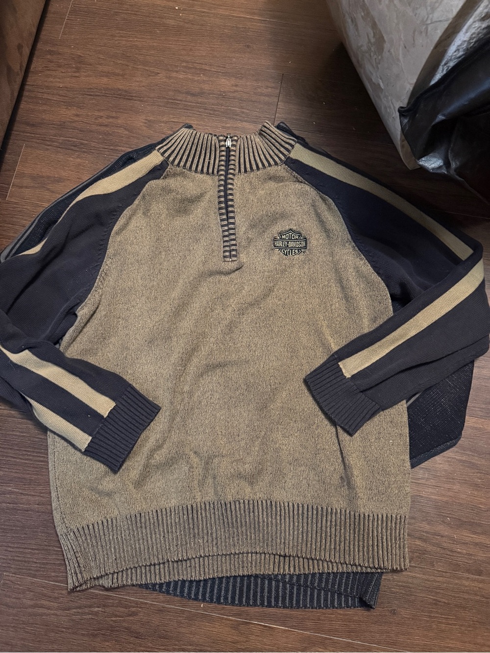 Harley-Davidson Two-Tone Brown and Black Half-Zip Sweater